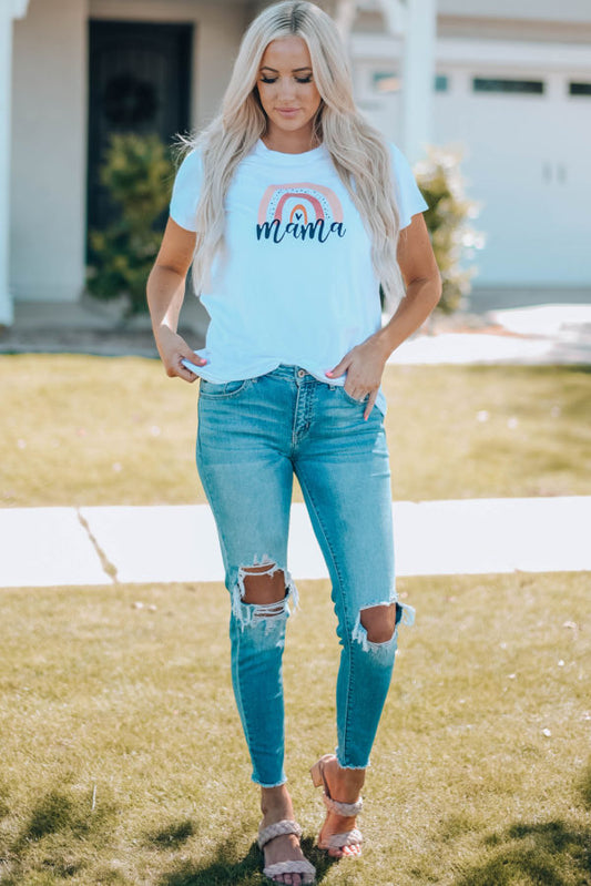 White Rainbow mamma Print Parent-child T-shirt 1pc