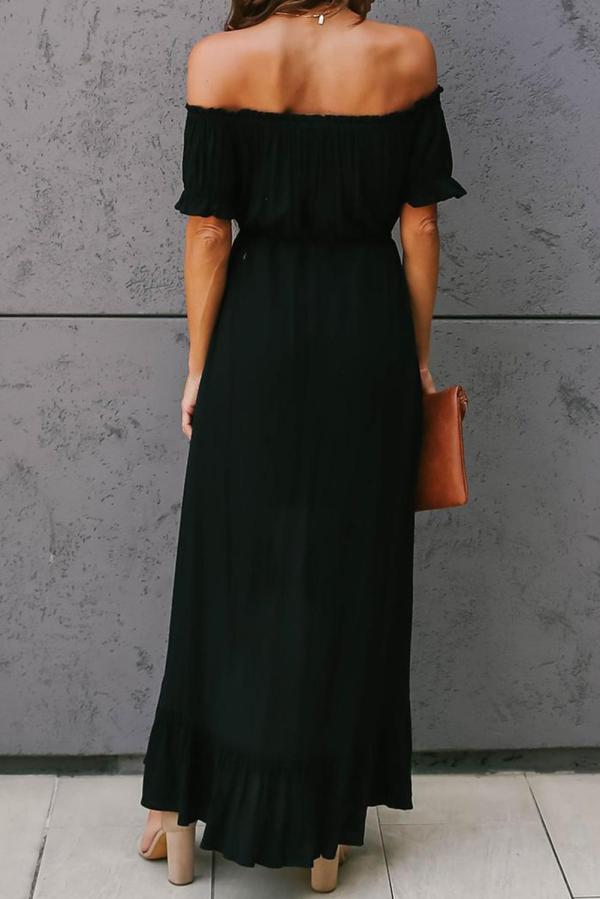 Black Glaze High Low Off The Shoulder Maxi Dress