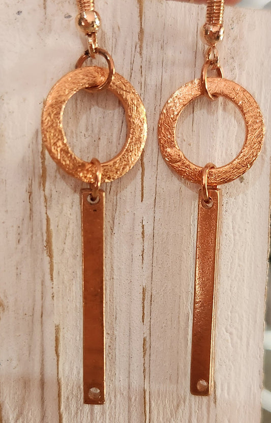 Brushed Circle & Bar Drop Earring Rose Gold