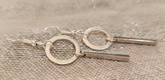 Brushed Circle & Bar Drop Earring Silver