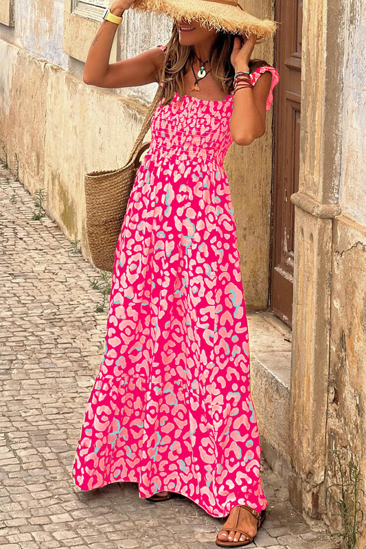 Pink Ruffle Straps Maxi Dress