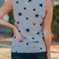 Gray Star Print Knit Tank with Slits