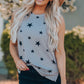 Gray Star Print Knit Tank with Slits