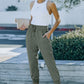 Green Casual Pockets Pants