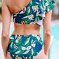 Green Floral Print Ruffled Single Shoulder High Waisted Swimsuit