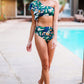 Green Floral Print Ruffled Single Shoulder High Waisted Swimsuit
