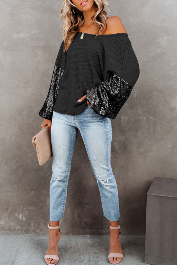 Black Sequin Knit Top