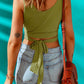 Green Henley Knit Tank Crop Top