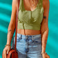 Green Henley Knit Tank Crop Top