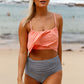 Glowing Top and Striped Bottom High Waisted Swimsuit