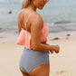 Glowing Top and Striped Bottom High Waisted Swimsuit