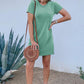 Green Crew Neck Short Sleeve Pocket Casual Mini Dress