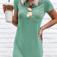 Green Crew Neck Short Sleeve Pocket Casual Mini Dress