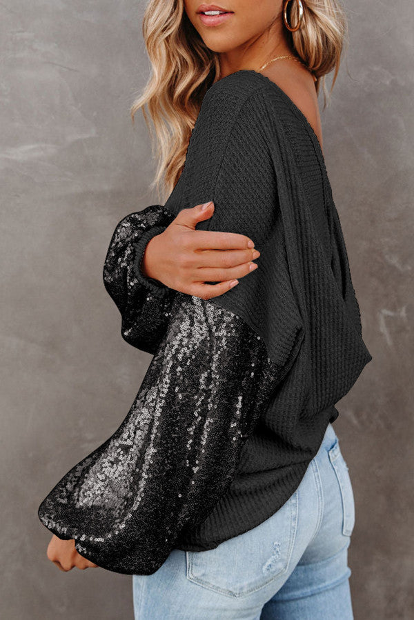 Black Sequin Knit Top