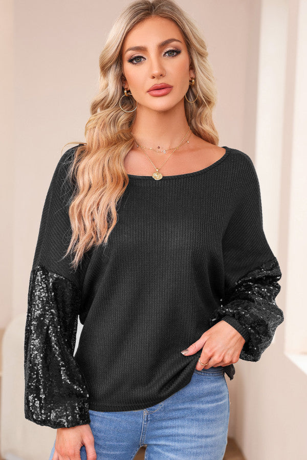 Black Sequin Knit Top