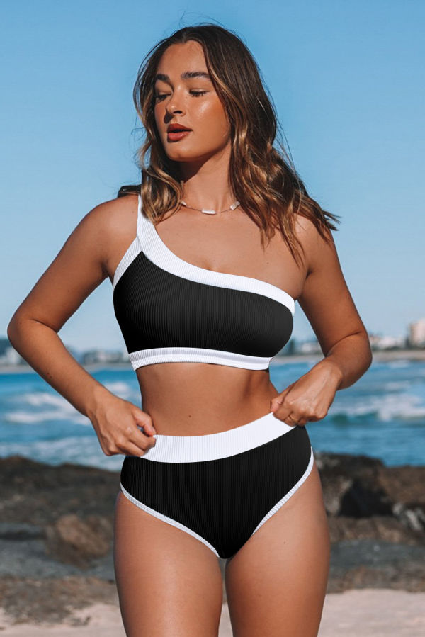 Black & White One Shoulder Bikini